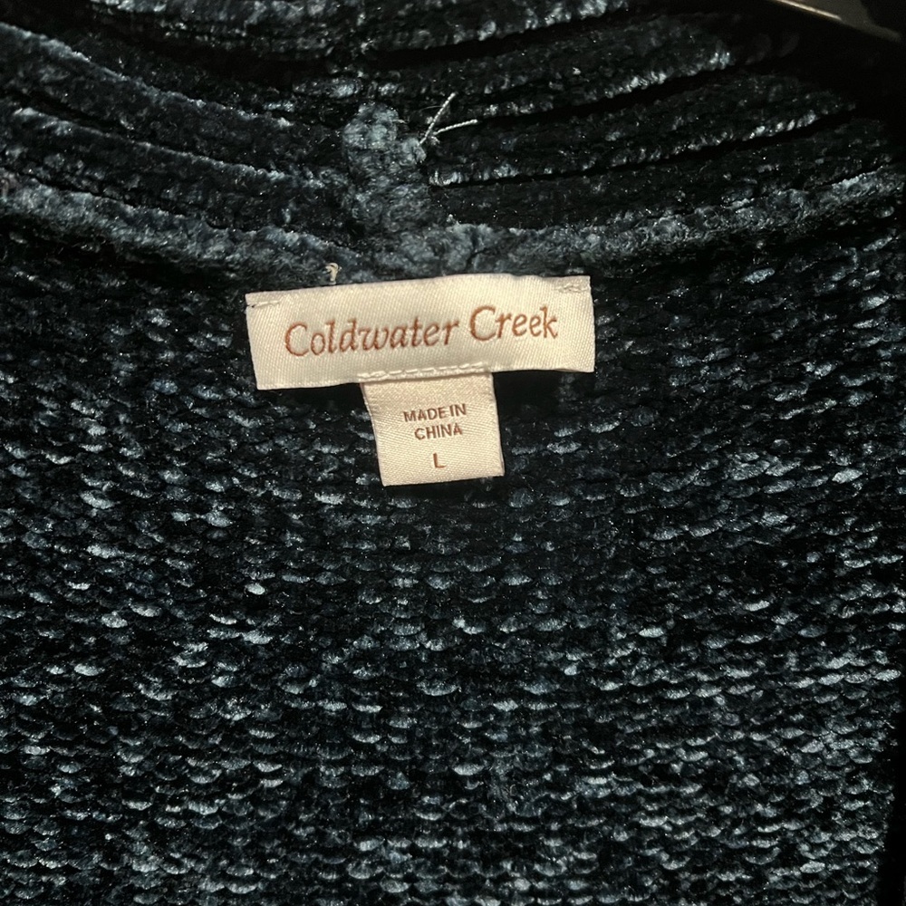 Coldwater Creek Deep Teal Chenille Open-Front Cardigan Heavy Warm Cozy Size L - Picture 2 of 3